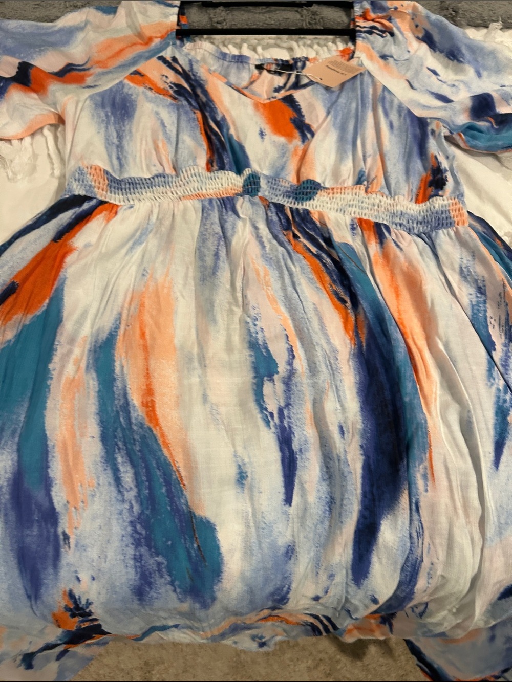 Bloomchic NWT 14-16 Abstract Brushstroke Midi Dress in Blue, Teal & Orange - Picture 6 of 9
